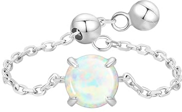 KristLand Bague de Chaine Bague D'opale Argent 925 pour Les Femmes Cadeau de Noël Bijou pour Les Dames et Les Filles