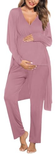 SWOMOG Maternity Nursing Robe Set 3 Piece Postpartum Breastfeeding Pajamas 3 in 1 Hospital Labor Delivery Pregnancy Pjs