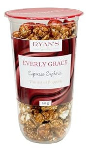 Everly Grace Popcorn – Espresso Euphoria, 60 g – Gobelets de popcorn au caramel sucré et véritable espresso, grignotage silencieux, fait main en Allemagne