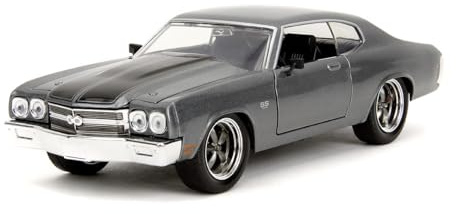 Jada Toys Fast and Furious modellbil 1970 Chevrolet Chevelle SS (grå) – filmbil från Fast & Furious 10 med delar för öppning, skala 1:24 (19 cm), för fans och samlare från 8 år