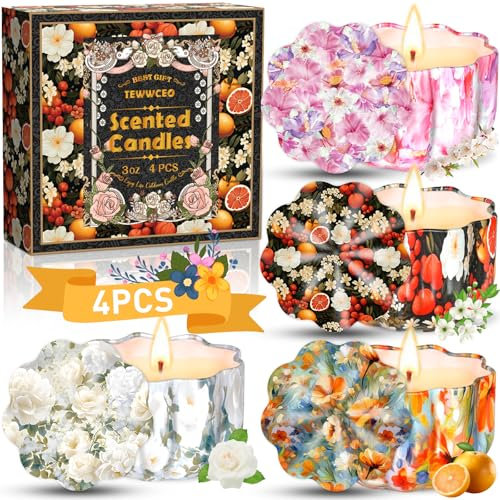 TEWWCEO Duftkerzen Geschenkset, Geschenke Weihnachten-Kerze,4St. 3OZ 100% Natürliches Sojawachs Aromatherapie Kerzen für Weihnachten,Bad,Aromatherapie,Stressabbau Und Entspannung des Körpers,Tragbare