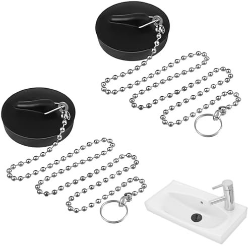 IKOPFLN 2 Pièces Bouchon Baignoire Universel, Bouchon d'Evier avec Chaîne à Billes, Bouchon d'Evier Cuisine Bouchon de Baignoire Bouchon en Caoutchouc pour Evier Lavabo de Baignoire de Cuisine