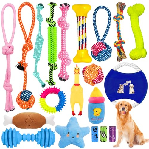 20 pezzi Giocattoli per Cani,Set Giochi Cane,Corda Cane Giochi per Cani di Piccola e Media Taglia, Giochi Interattivi Resistenti per La Pulizia dei Denti, Corda da Masticare
