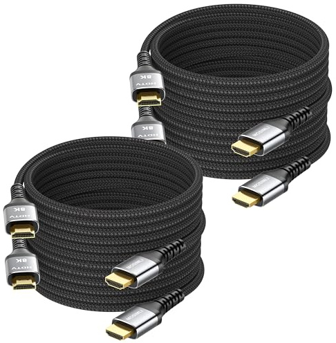 8K HDMI Cable 10 FT 4-Pack, HDMI 2.1 Gaming Cord, Support 8K@60Hz, 4K@120Hz, Dynamic HDR10+, SBTM, VRR, QFT, ALLM, 3D, HDCP 2.3 for PS5, Xbox, Nintendo Switch, TV, PC, Monitor, Graphics Card