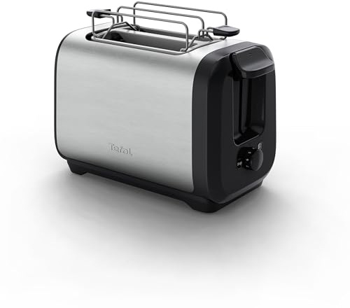 Tefal Subito Doppelschlitz-Toaster, mit Brötchenwärmer, schnelleres Toasten, energiesparend, extra hoher Hebel, 7 Bräunungsstufen, leichte Reinigung, Edelstahl/Schwarz, TT5S1DE0