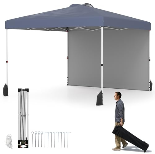 COSTWAY Gazebo Pieghevole 3 x 3 m, Gazebo da Esterno con Borsa con Ruote, Picchetti, Ancoraggi, Corde del Vento, Sacchi di Sabbia e Copertura Ventilata, Tendone Impermeabile per Feste (Grigio)