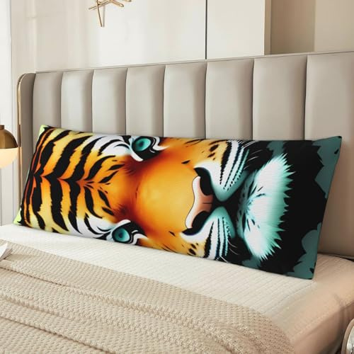 Little Fat Federa per cuscino in microfibra con testa di tigre, regalo per donne e uomini, ultra morbida e accogliente, con cerniera nascosta, per decorazione della casa, 50 x 137 cm