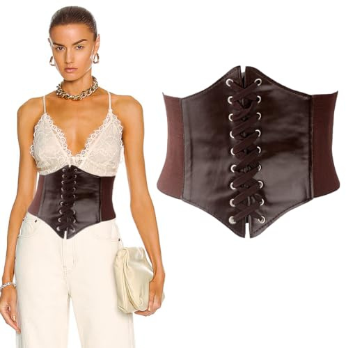 JEYORZY 1 Pièce Corset Rétro Vintage, Ceinture Corset Rétro Vintage pour Femmes, Ceinture Large Réglable pour Femmes, pour Robes, Chemises et Vêtements de Tous les Jours, Costume d'Halloween, brun