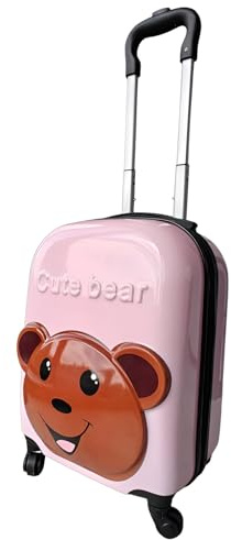 WS-Trend Kinder Trolley Koffer 3D Teddy Bär – Kindertrolley Hartschale ABS Polycarbonat 44x31x22 cm mit 4 Rollen & Teleskopgriff – Mädchen Handgepäck Koffer