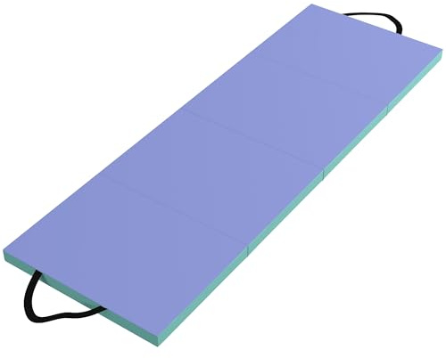 SPORTNOW Tappeto Fitness Pieghevole e Imbottito con 2 Maniglie, Tappeto Palestra in Plastica ed EPE, 180x60x5 cm, Verde e Viola