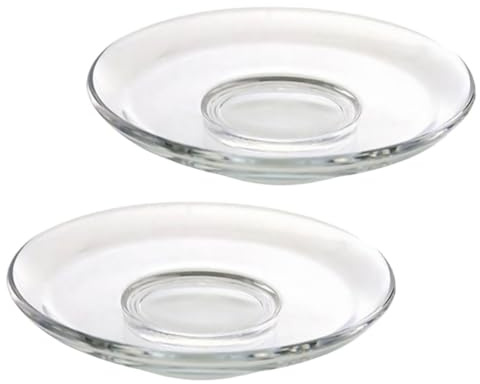 FUNNETOYU 2 piezas Platos Redondos Transparentes de Vidrio para Taza de Té Posavasos Pequeño Resistente al Calor Base Protectora Antirayaduras para Mesa Diseño y Duradero Reutilizable