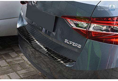 Avisa Schwarz Edelstahl Heckstoßstangenschutz kompatibel mit Skoda Superb III Combi 2015-2019 & Facelift 2019-2024 inkl. Scout 'Ribs'
