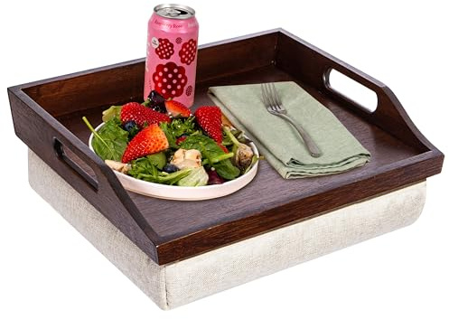 ROSSIE HOME Bamboo Wood Bed Tray, Lap Desk with Detachable Cushion, Serving Tray - Java - Fits up to 15.6 Inch Laptops - Style No. 76102
