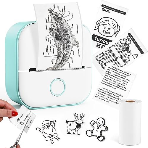 Print Pods Mini Printer - Sticker Printer T02 Mini Thermal Sticker Maker Machine Portable Pocket Inkless Label Maker for Anatomy Flashcard, Journal, Note, Kids, Green