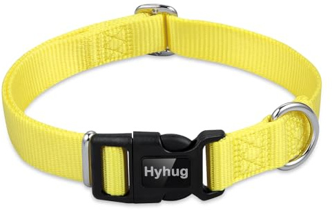 Hyhug Husdjursdesign enfärgad slitstark klassisk basic nylon hundhalsband med unik designjustering trolllide glidning (fågel), kan installera hundbricka (liten, lysande gul)