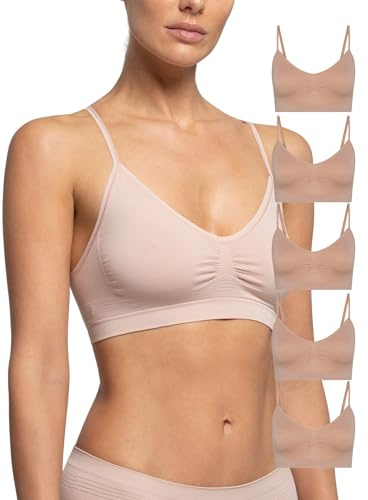 POMPEA 5 Pezzi Reggiseno Senza Ferretto Invisibile, Brassiere Seamless in Morbida Microfibra con Spalla Stretta, Effetto Seconda Pelle