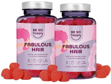Haare Gummibärchen Biotin Hochdosiert 6000mcg, 120 Tage, Doppelpack mit Zink, Selen und den Vitaminen A, B6, B12, C, D, E, 120 gummies, Erdbeergeschmack, Vegan, BeSoHappy®