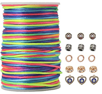 PAMIR TONG 2,5 mm Regenbogen-Satin-Rattail-Schnur für Halsketten, Armbänder, Perlenschnur, chinesischer Knoten, Makramee, Besatz, Schmuckherstellung, 91 m GD342 Regenbogen