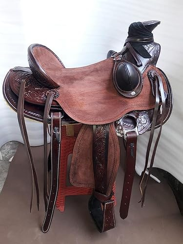 SHOWMEN CRAFT Rough Out Leather Western Heavy Duty Wade Tree Roping Ranch Cheval Selle Tack (43,2 cm)