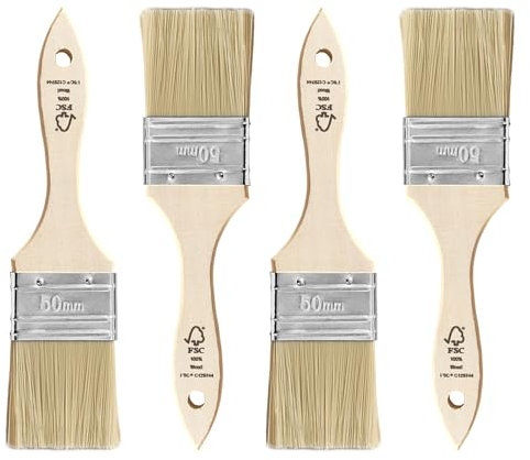 TubeRoo Malerpinsel Set 4X 50 mm Flachpinsel für Lacke Lasuren Öle Wand-Farben Acryl, Lackierpinsel, Lasurpinsel, Farbpinsel am Holz Metall