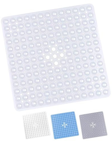 Yorkshire Bedding Shower Mat Non Slip Anti Mould - 53x53cm Square Bathroom Mats with 164 Strong Suction Cups Grip and Drain Holes - Soft Touch Bathtub Mats Machine Washable (Clear)