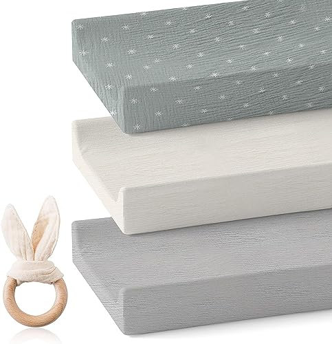 Mamimami Home Wickelauflagenbezug Baby Matratzenschoner Spannbettlaken 3er Pack Baumwolle Atmungsaktives wickelauflage bezug 50x70,80x40cm Bassinet Spannbettlaken Matratzenbezug Spannbettücher (Grün)