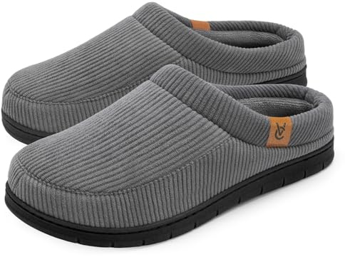 VeraCosy Men's Moccasin Slippers Comfy Soft Durable Slip-on Indoor Memory Foam House Shoes Cool Gray,9-10 US