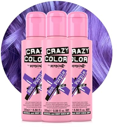 Crazy Color Vibrant Hot Purple Semi-Permanent Trio Hair Dye. Highly Pigmented Royal Purple Conditioning & Oil Nourishing Vegan Formula | No Bleach or Ammonia | 300ml