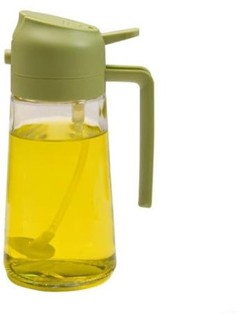 Oil Spray Bottle, 2 in 1 Oil Vinegar Bottle Dispenser Baking BBQ Kitchen Fryer Glass Oil Bottle for Cooking, Kitchen, BBQ, Baking(Green)