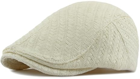 YAMEE Berretto Piatto in Paglia Transpirante, Beret Estivo Maschile, Cappello Basco Donna Retro Casuale Anti-UV Regolabile (55-59) CM