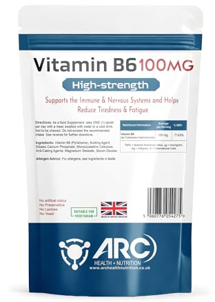 Vitamin B6 100mg Pyridoxine - High Strength B6 Vitamins - 365 Vegan Tablets - Made in UK