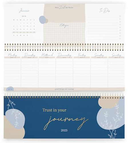 KIND OF HAZEL® Tischkalender 2025 Blau I Tischkalender 2025 Quer mit To Do Listen & Notizen I Hochwertiger Stehkalender Wochenplaner mit Goldfolienprägung | Schreibtisch Kalender 2024 Drehkalender