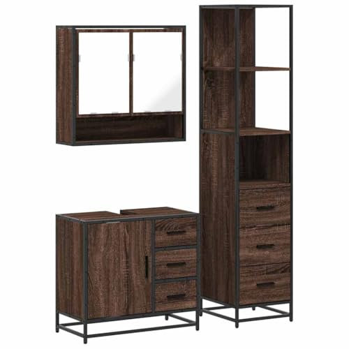 vidaXL Ensemble de Meubles de Salle de Bain 3 pcs Chêne Marron, Armoire de Rangement, Armoire de Bain, Meuble de Toilette