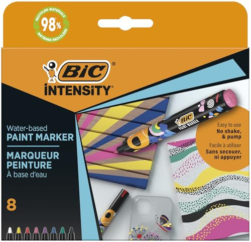 BIC Intensity permanent markör, ojival spets, 4,5 mm, förpackning med 8 markörer, 8 blandade färger