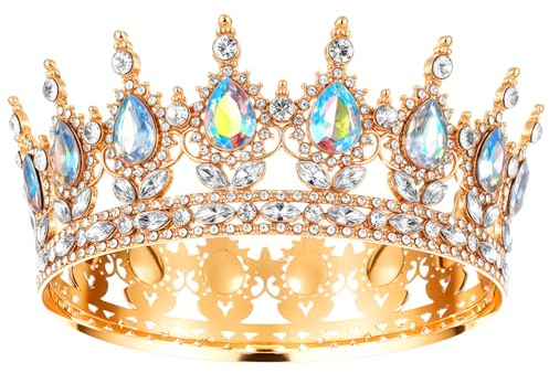 Grevosea 1 corona di cristallo da donna, da principessa, vintage, da donna, scintillante, accessorio per capelli, corona da sposa, matrimonio, ballo di fine anno, concorso, festa di compleanno, colore