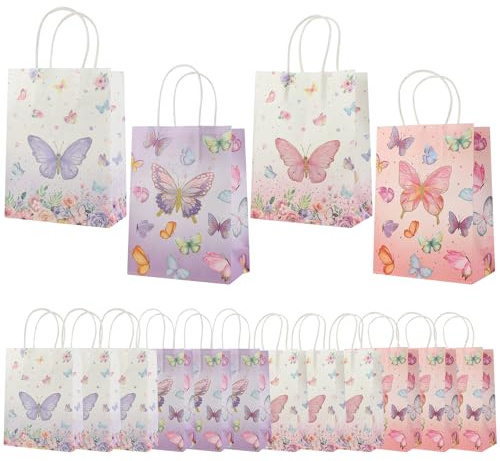 RoxNvm Sacchetti Carta con Manici, 12 Bustine Regalini Fine Festa Bambini, Sacchettini Regalo Piccoli, Buste Regalo Medie, Bustine Regalo Festa Bambini, per Compleanni Matrimoni Halloween (Farfalle)