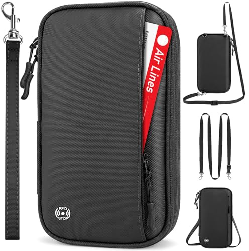 Looxmeer Passport Holder,RFID Family Travel Wallet with 2 Straps,Waterproof | Organiser for Passports, Tickets, Cards, Cash, Pen & Key, Detachable Crossbody and Wrist Straps, for Business or Holiday Trip