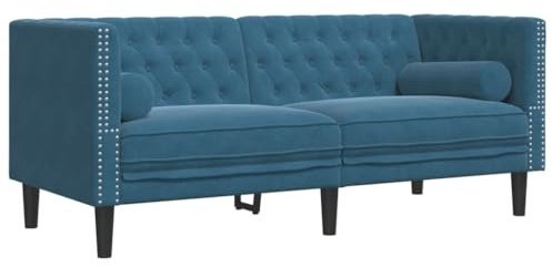 Emmtore Sofá Chesterfield 2 plazas con Cojines Terciopelo Azul