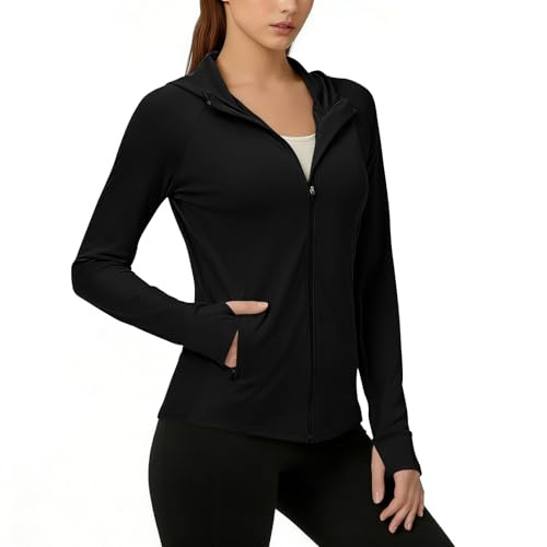 Rash Guard da Donna,Maglietta Camicia Sportiva da Donna Protezione UVF 50+ Corsa Maglietta Leggera e Traspirante Felpa Funzionale ad Asciugatura Rapida Pullover Escursionismo con Cappuccio Rash Guard