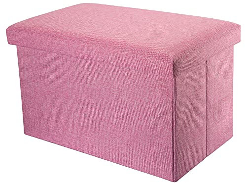 INTIRILIFE Faltbare Sitzbank 78x38x38 cm in KIRSCHBLÜTEN PINK - Sitzwürfel mit Stauraum und Deckel aus Stoff in Leinen Optik - Sitzcube Fußablage Aufbewahrungsbox Truhe Sitzhocker