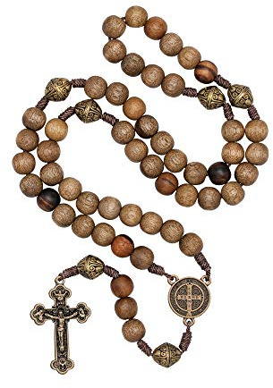 Intercession Our Father Sacred Handmade Solid Wood Rosary (St Benedict - Walnut)