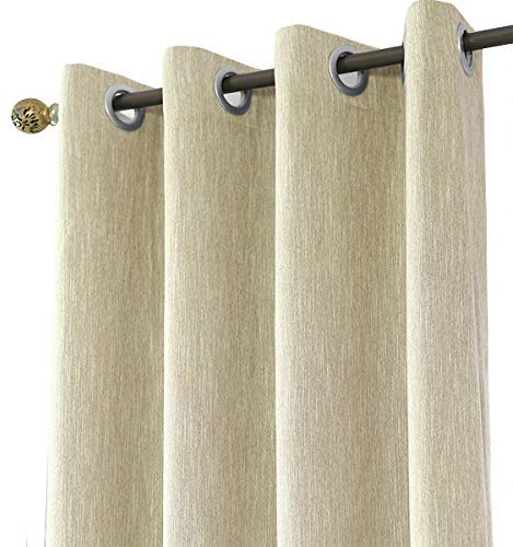 Melodieux 1 Panel Eyelet Grommet Curtains - Cotton Blend Room Darkening Curtain with Tiebacks, Blackout Thermal Insulated Window Drapes for Nursery, Bedroom, Living Room (Beige, 46 x 54 Inch Drop)