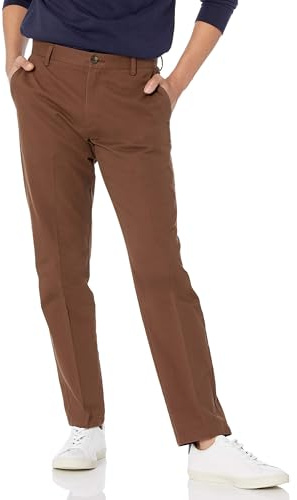 Amazon Essentials Men's Slim-Fit Wrinkle-Resistant Flat-Front Chino Pant, Brown, 32W x 34L