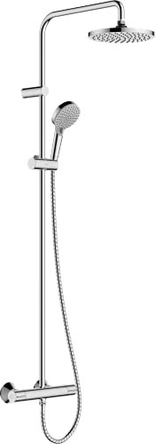 hansgrohe Vernis Blend - wassersparendes Duschsystem (EcoSmart+) mit Thermostat, Regendusche (⌀ 205 mm) mit Armatur, Handbrause (2 Strahlarten), Schlauch, Brausestange und runder Kopfbrause, Chrom