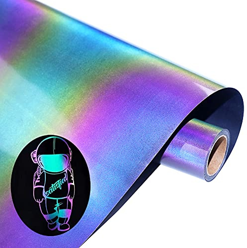 Reflective Heat Transfer Vinyl Reflective Rainbow HTV Vinyl Rolls Pack 12 Inch x 7 Feet Iron on Vinyl for T-Shirts DIY Design, Silhouette Cameo & Heat Press Machine