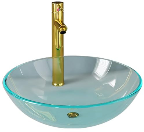 vidaXL Lavabo de Bain avec Robinet et Drain à Poussoir Vasque à Poser de Toilette Lave-mains de Salle de Bain Lavabo de Salle d'Eau Verre Trempé