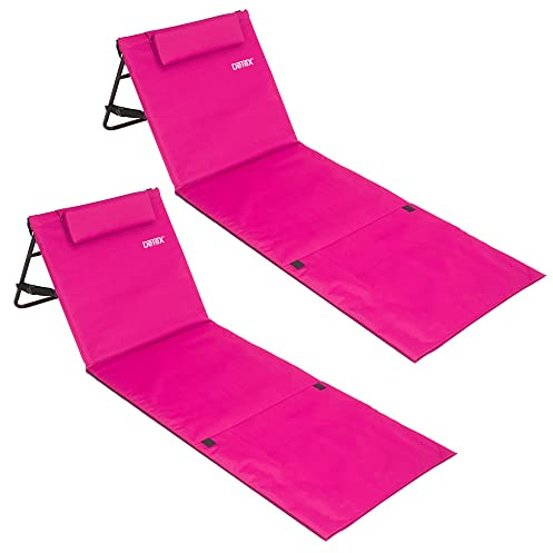 Detex 2X Esterillas de Playa Plegable Rosa 158x56cm Respaldo Ajustable Correa de Transporte y Bolsillo Incl.
