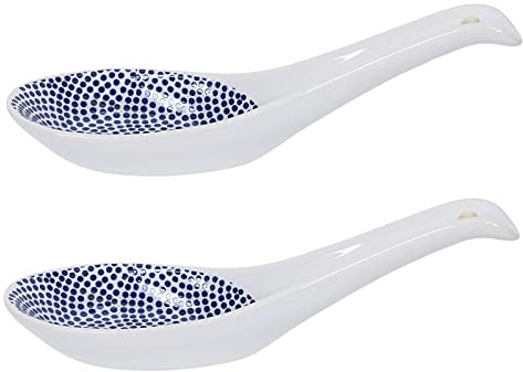 WESTCRAFT - east | White Basics ACCESSOIRES | Nippon svart och blå – porslinssked-set Asien/Japan 13,5 cm – soppsked, serveringssked – Spoonset (Nippon Blue (prickar) set med 2)