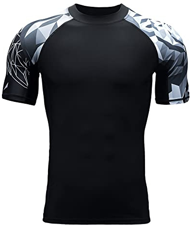 HUGE SPORTS Rashguard Homme Manches Courtes Sechage Rapide Maillot de Bain T-Shirt pour Surf Natation Ours L