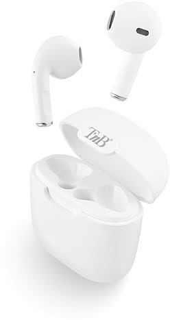 T'nB - Ecouteurs Bluetooth sans Fil, Jusqu’à 10 Heures D’Ecoute, Semi Intra Auriculaires avec Contrôle Tactile, Microphone Intégré, pour Utilisation Quotidienne, Sport, Entraînement - Blanc